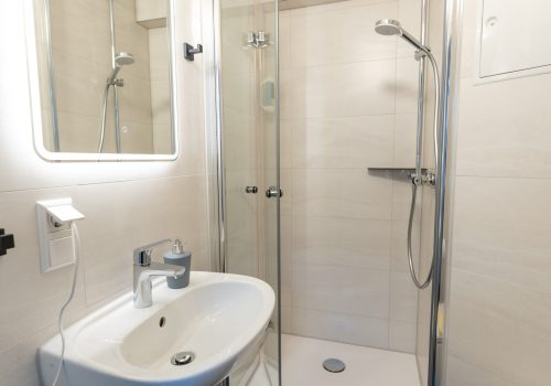 Bad Zimmer 6, große Regendusche und WC